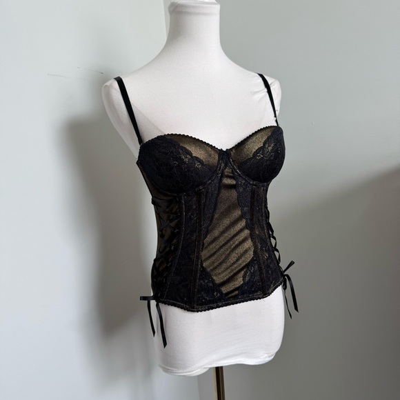 🖤 Gothic Lace Corset Top – Steampunk Whimsigoth Romance y2k gold S - Picture 3 of 7